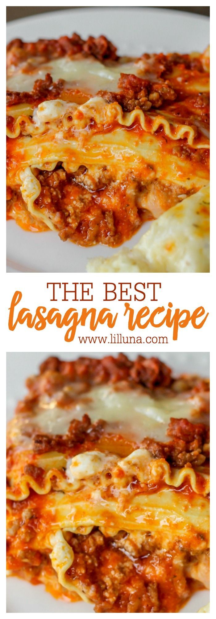 Our favorite Lasagna Recipe { lilluna.com } Beef, pork, three cheeses, and lots of
