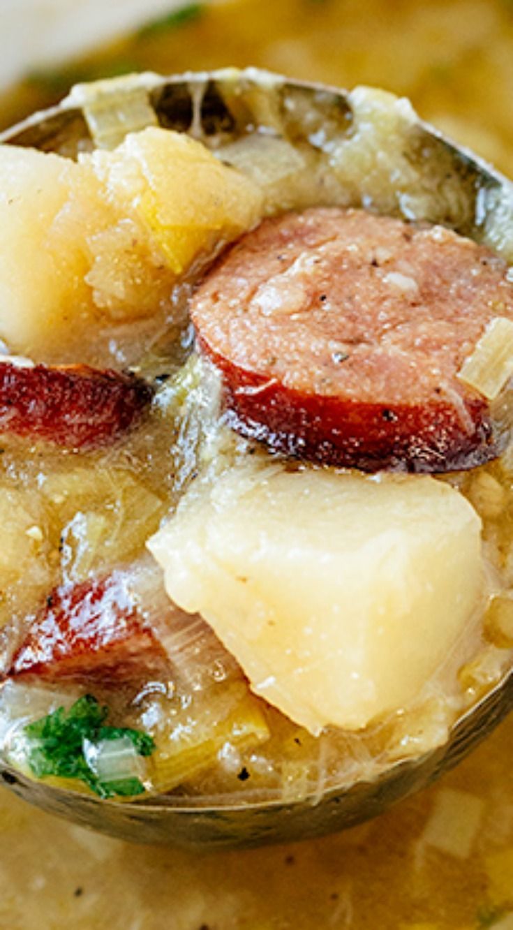 Potato Leek Soup with Smoked Sausage ~ Flavorful and delicious!