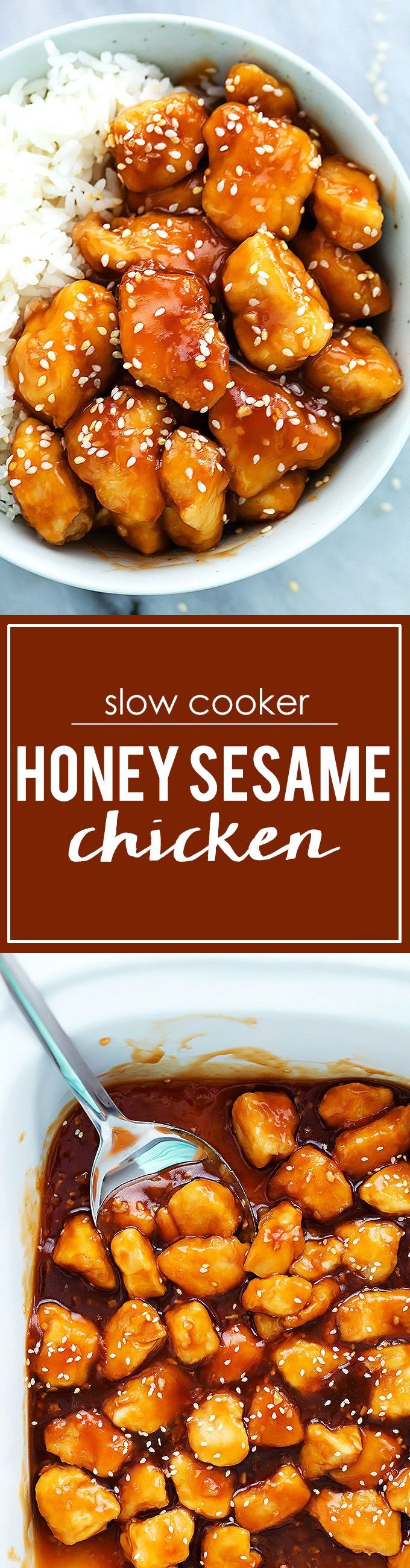 Slow Cooker Honey Sesame Chicken | Creme de la Crumb