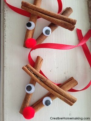 These cinnamon stick reindeer ornaments are easy to make and give as gift for the