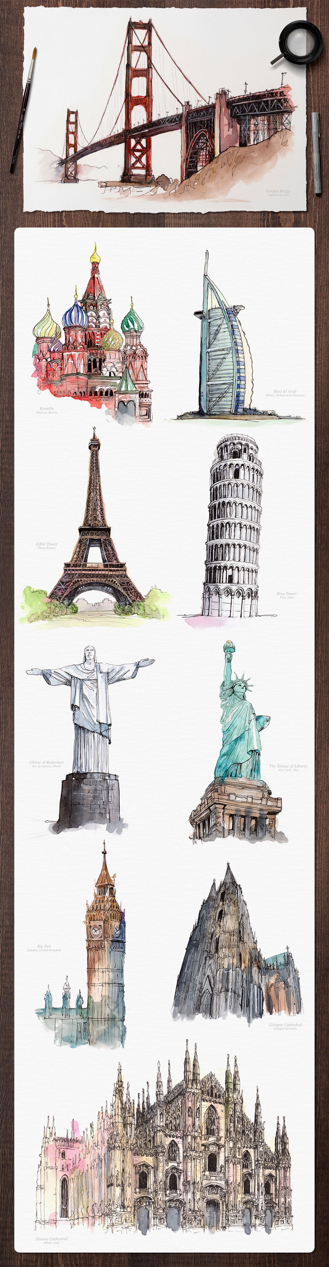 Watercolor Monument / Landmarks Paintings Pack.GET IT FROM HEREhttps://creativemar