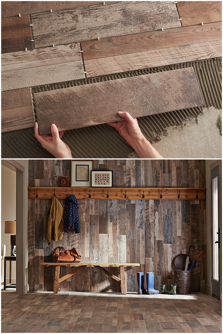 We love the ease of installation of wood-look ceramic tile planks. This tile from