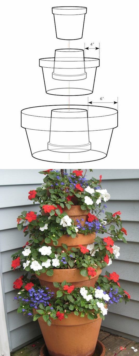 #8. Create a masterpiece simply by stacking pots. — 13 Clever Flower Arrangement Tips & Tricks