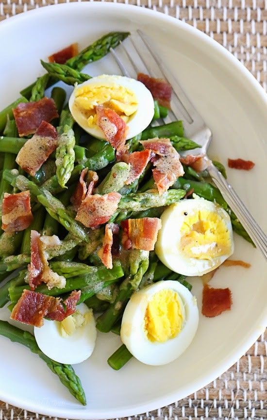 Asparagus Egg and Bacon Salad with Dijon Vinaigrette – hard boiled egg and baco