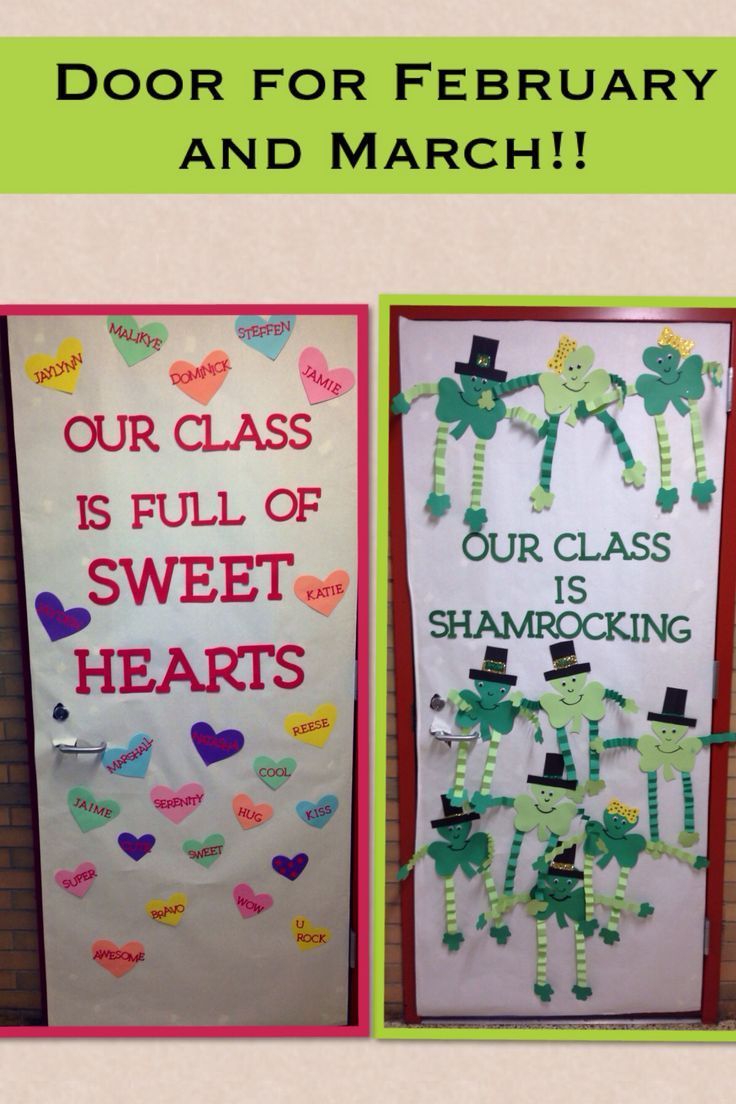 Classroom door ideas for Valentines day and St. Patricks day!: