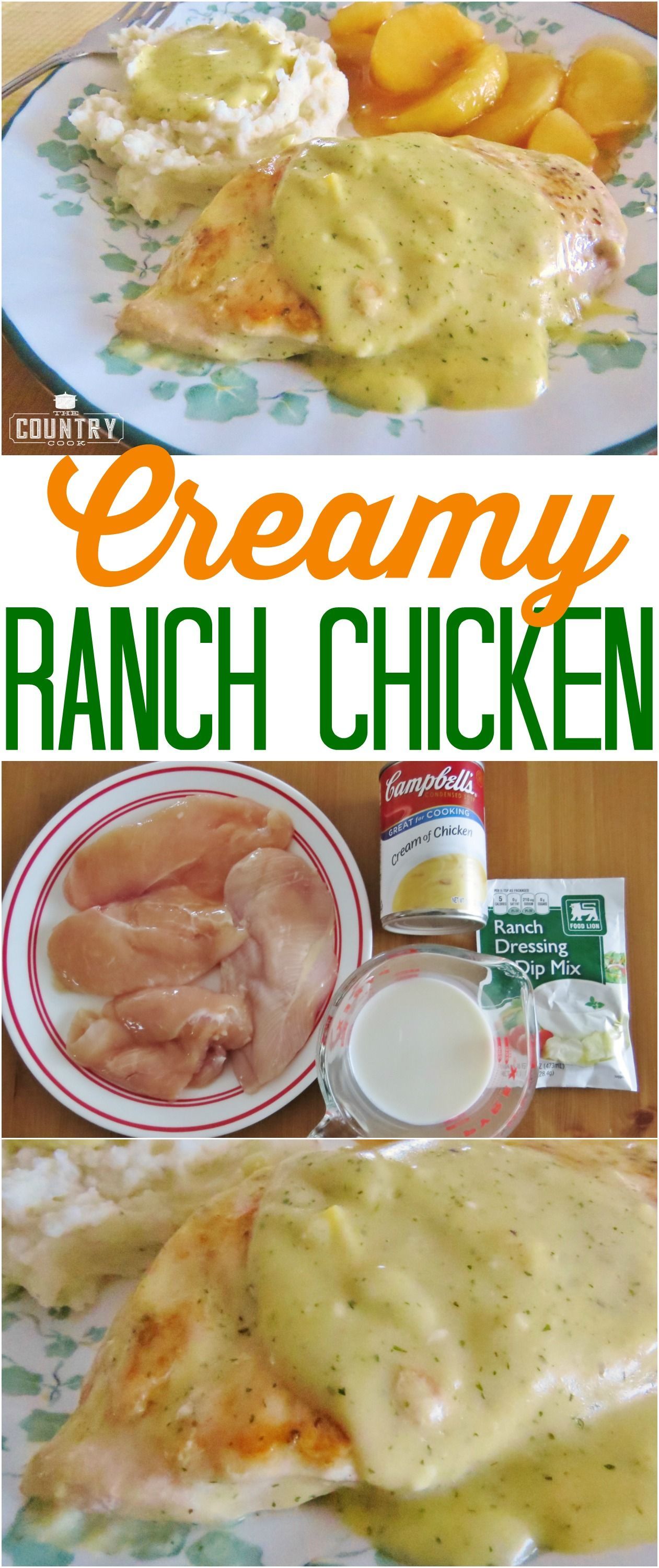 Creamy Ranch Chicken recipe from The Country Cook. Only 4 ingredients!