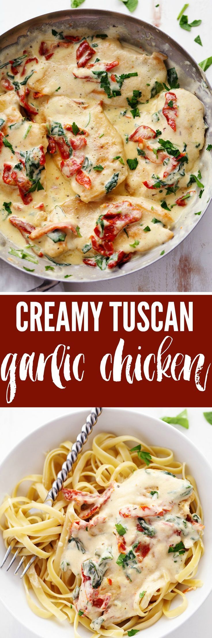Creamy Tuscan Garlic Chicken has the most amazing creamy garlic sauce with spinach and sun dried tomatoes. This meal is a