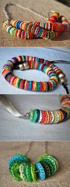 Crochet Circles for Necklace or Bracelet cute mexican folk art style crochet necklace craft idea