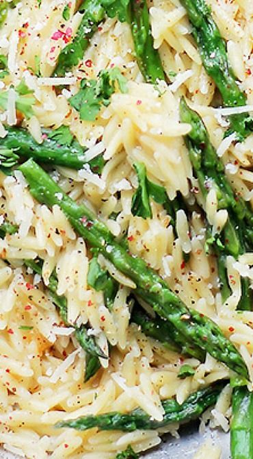 Garlic Butter Asparagus Pasta – Orzo pasta and fresh asparagus tossed in a garlic