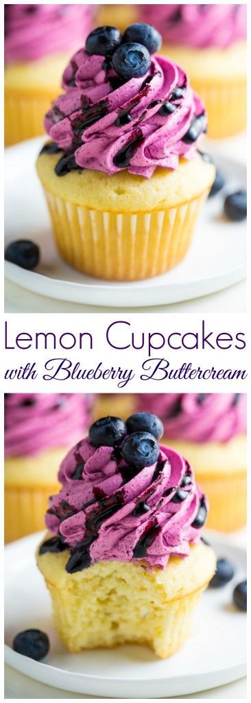 Holy YUM! These Lemon Cupcakes with Fresh Blueberry Buttercream are a must bake th