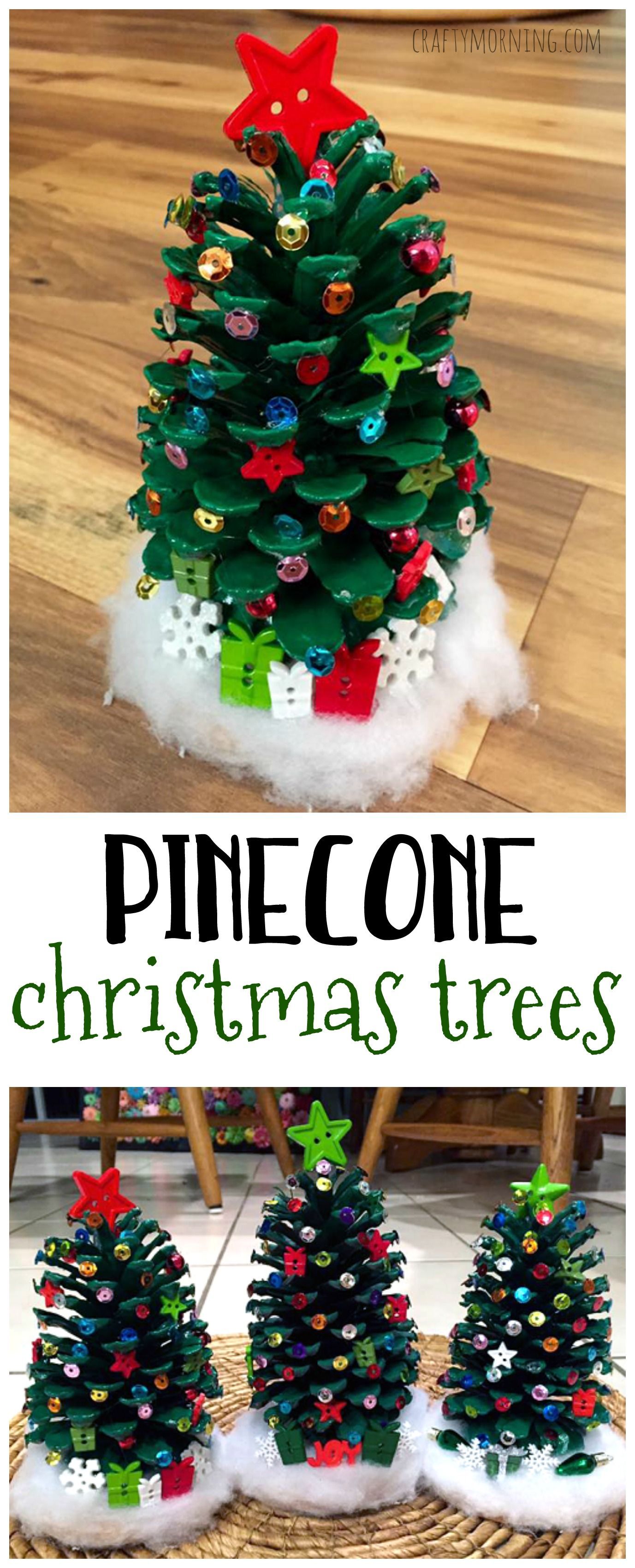Make adorable pinecone christmas trees for a Christmas kids craft! So easy and cut