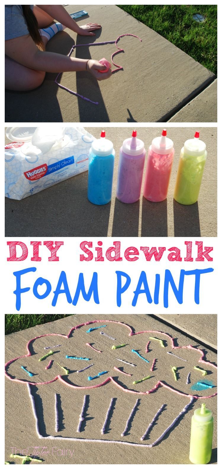 Make this super fun DIY Sidewalk Foam Paint with ingredients you probably have at home! Your kids will love it, and its easy to