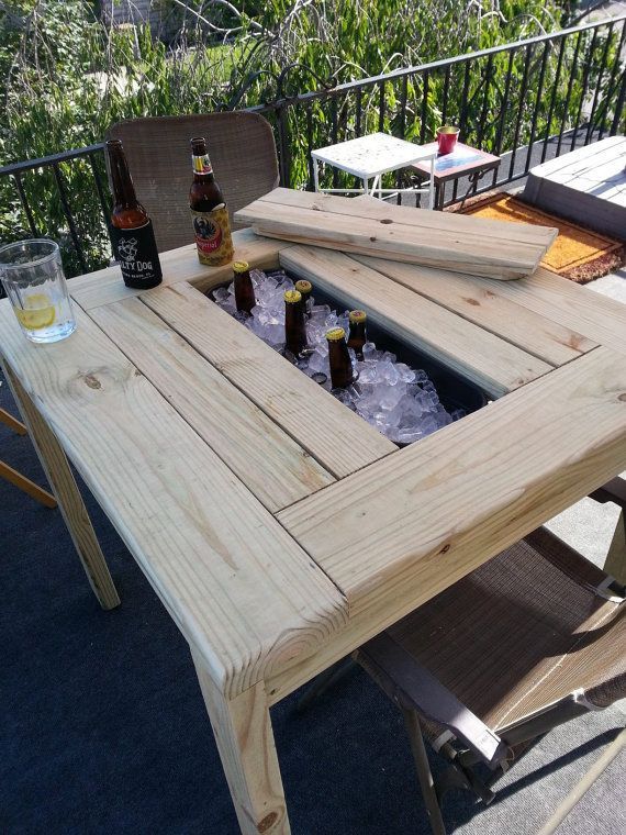 Patio Table with Ice Bin by TheAtticWoodshop on Etsy, $300.00