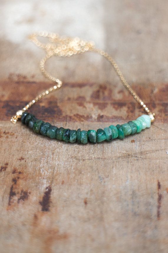 Raw Emerald Necklace May Birthstone Emerald by AbizaJewelry