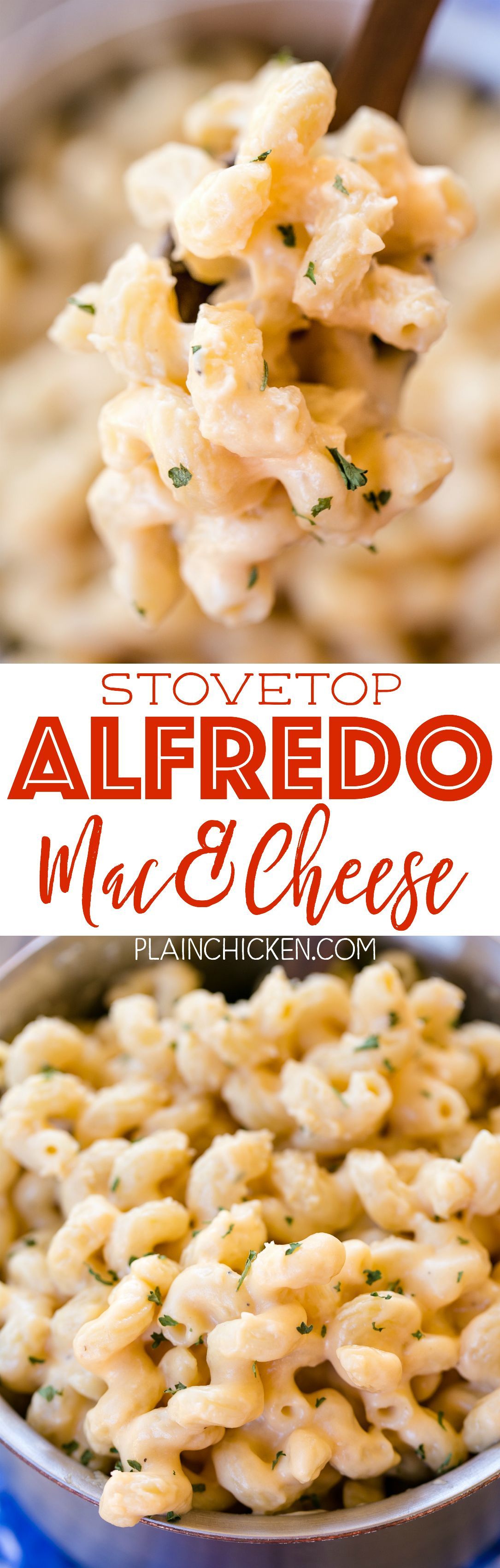 Stovetop Alfredo Mac & Cheese – ready in 10 minutes! We make this all the time! SO easy and SOOOO delicious! Only 5 ingredients!