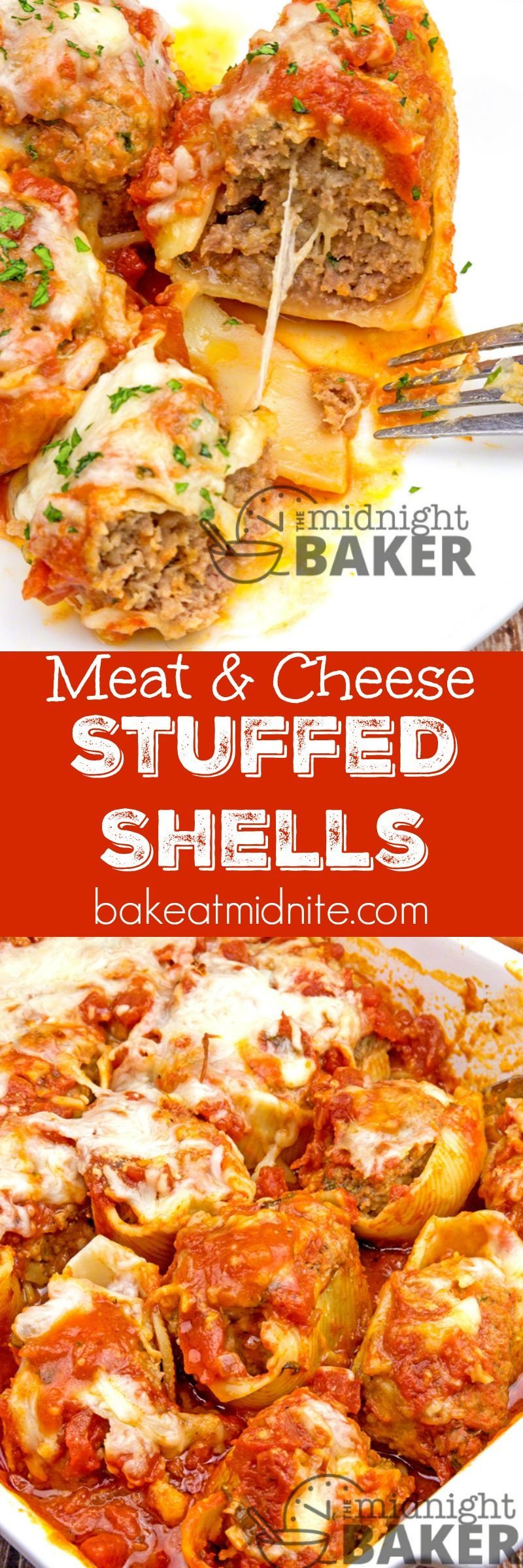 Stuffed shells with savory ground beef and oodles of mozzarella cheese–easy to make!