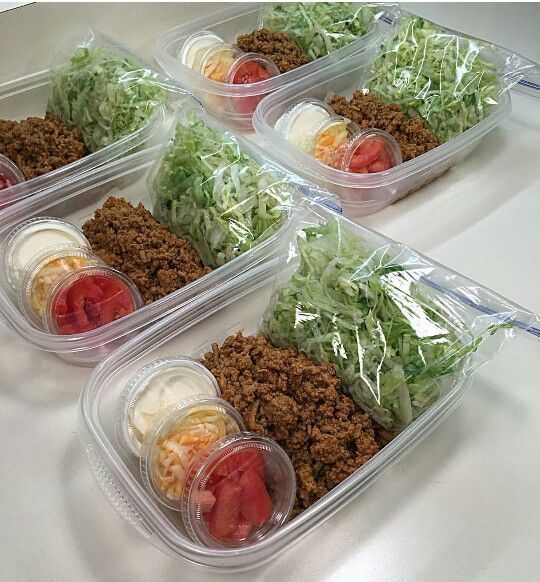 Taco salad meal prep…with reusable condiment cups..aint got time for that!