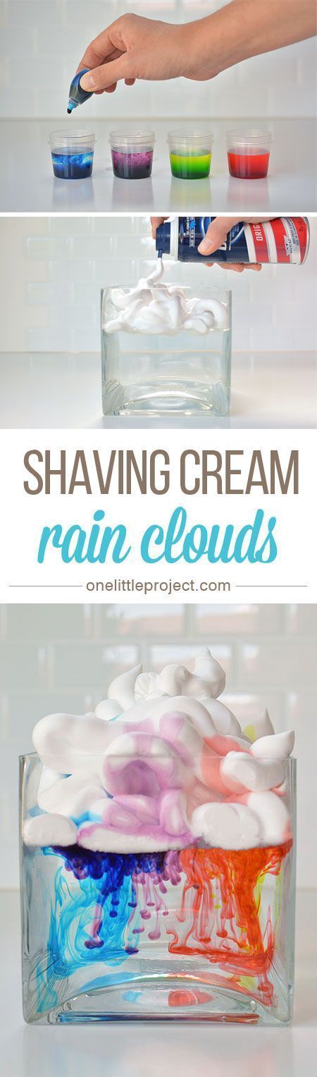 These shaving cream rain clouds were a fun, easy and beautiful activity to do with kids. Watch as the “rain” falls down from the