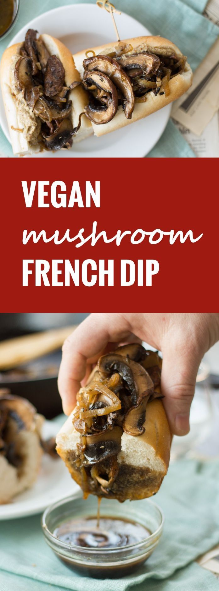 These vegan French dip sandwiches are made with sautéed portobellos, dressed in spicy horseradish mustard and served ready for