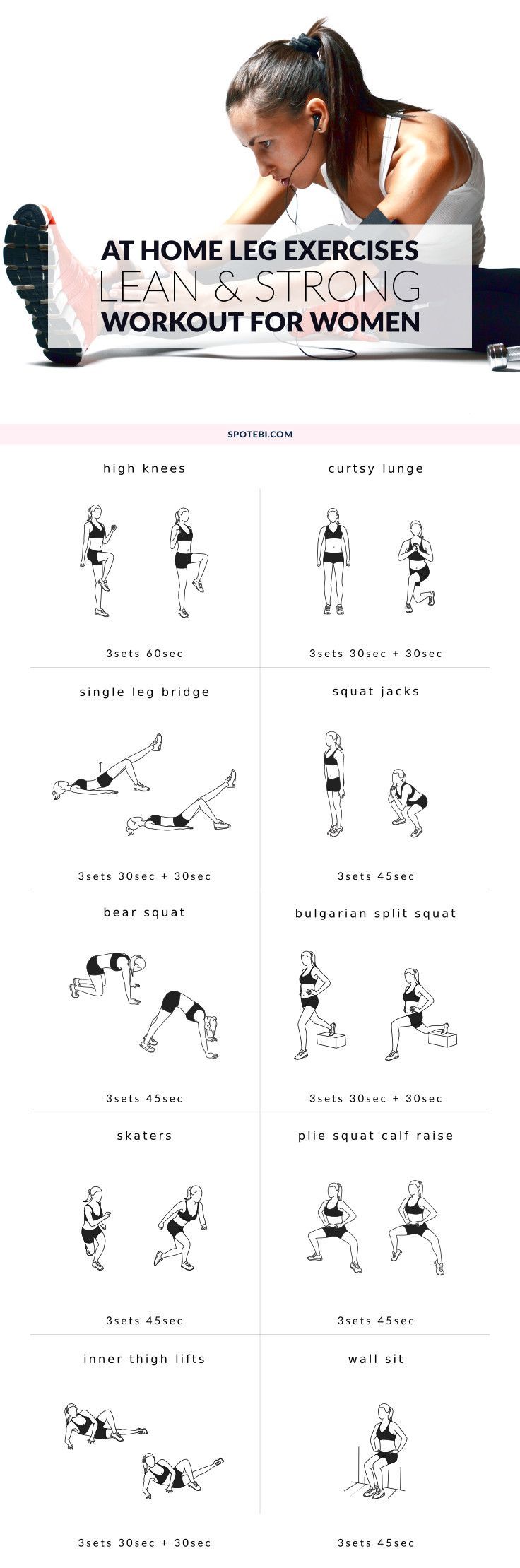 Upgrade your workout routine with these 10 leg exercises for women. Work your thighs, hips, quads, hamstrings and calves at home