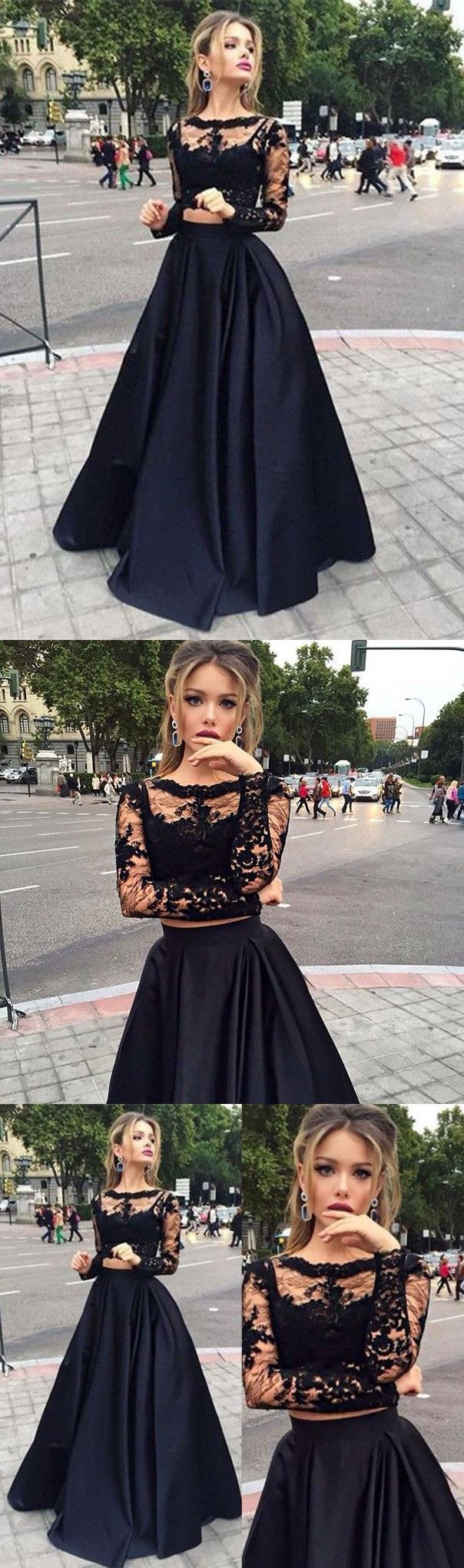 Black Prom Dress,Lace prom dress,2016 Prom dress,Long Sleeves prom dress,