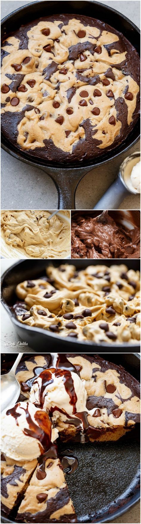 Chocolate Chip Cookie Marbled Skillet Brownie