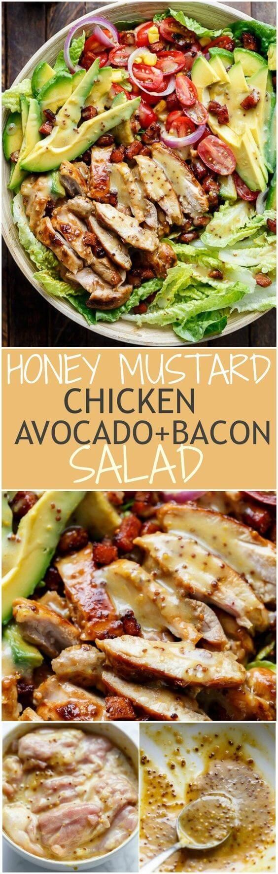 Clean Eating Honey Mustard Chicken, Avocado and Bacon Salad Recipe