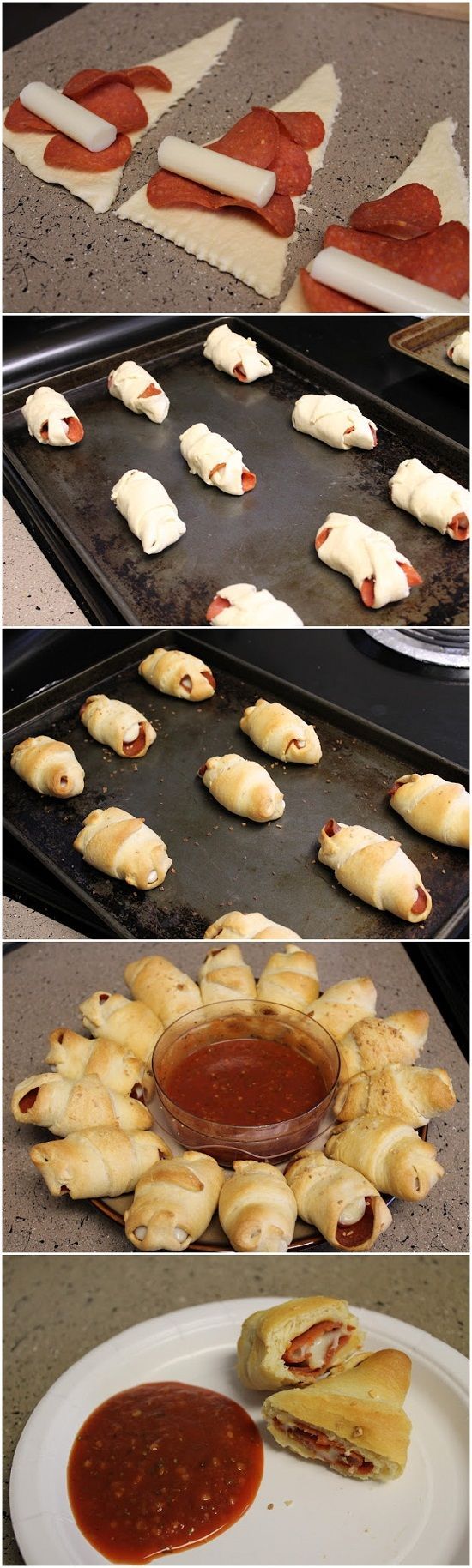 Crescent Pepperoni Roll-Ups  Great for a Superbowl snack or tailgating snack