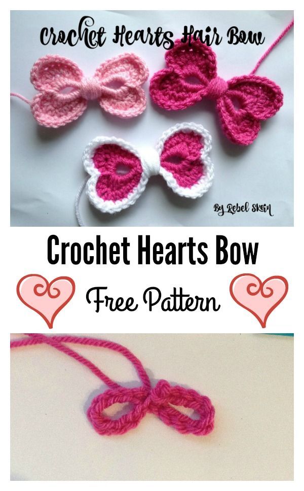 Crochet Hearts Bow Free Pattern