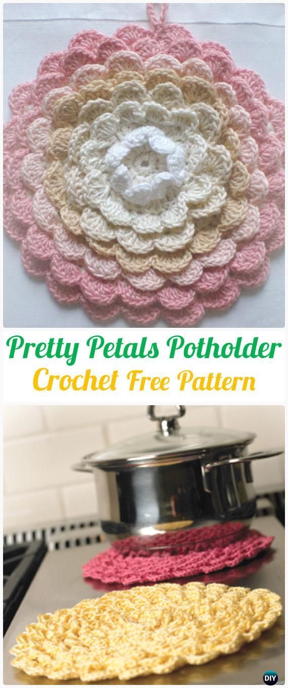 Crochet Pretty Petals Potholder Free Pattern+Video – #Crochet Pot Holder Hotpad Free Patterns