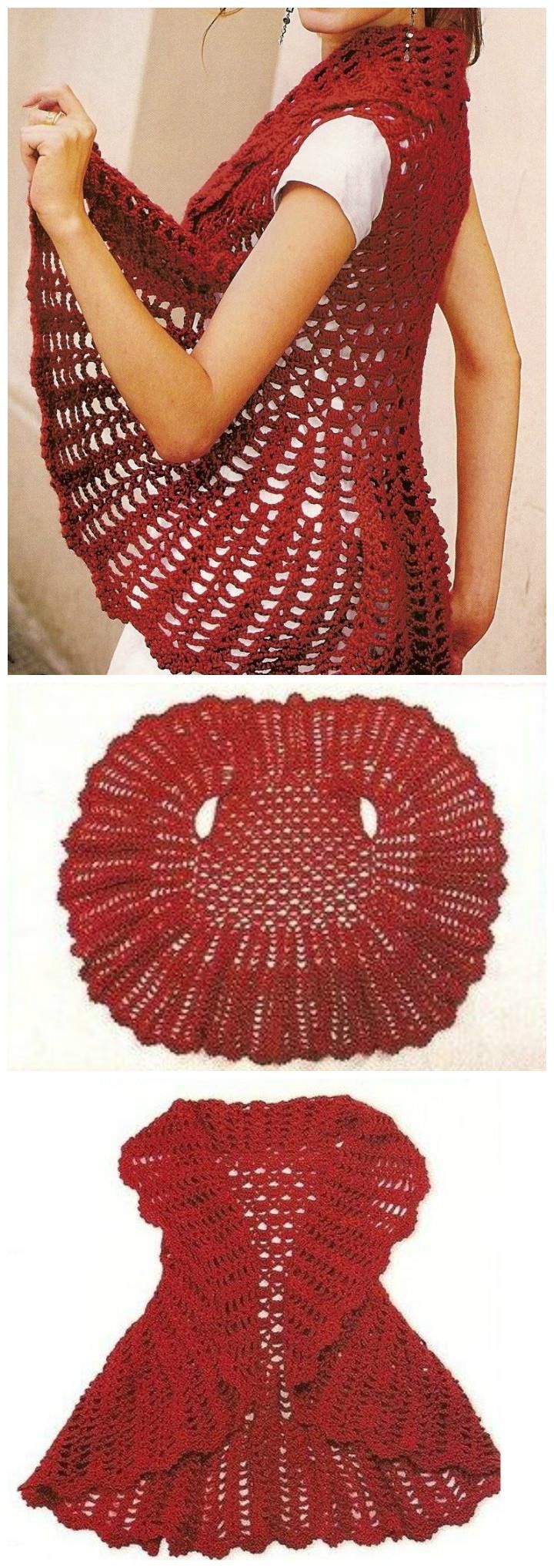 Crochet Red Circle Vest: -   12 Free Crochet Patterns for Circular Vest Jacket