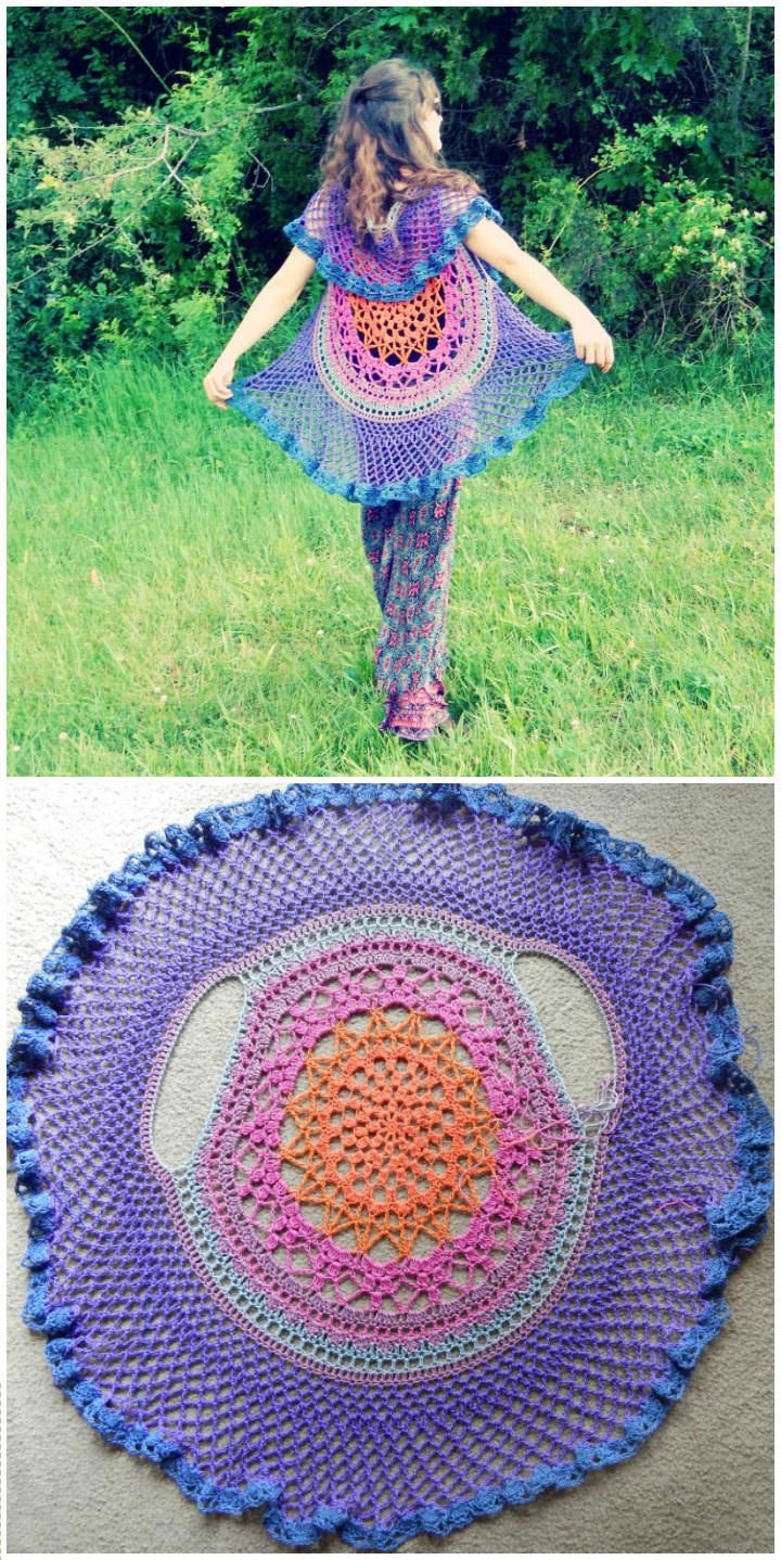 Crochet Lotus Mandala Circular Vest: -   12 Free Crochet Patterns for Circular Vest Jacket