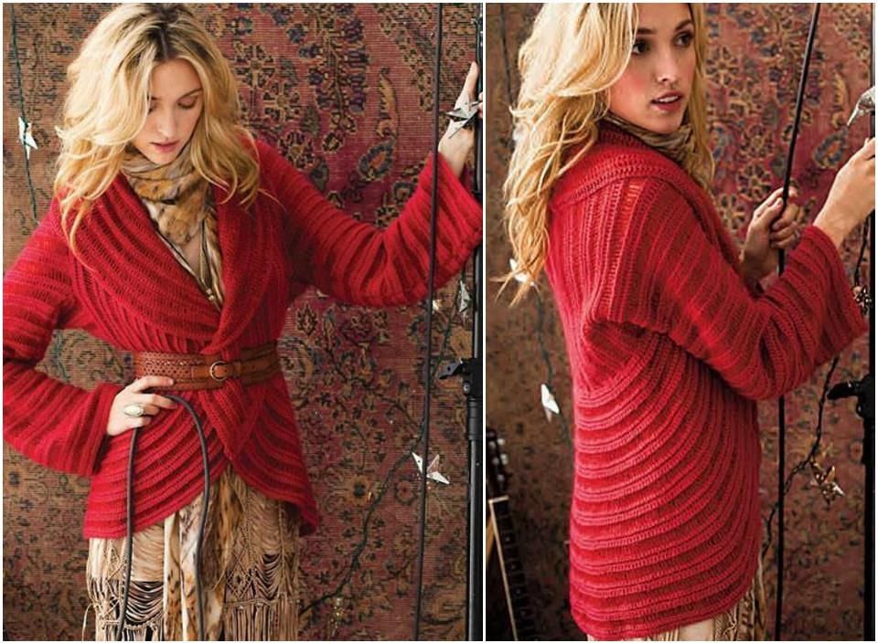 Stylish Red Crochet Circle Jacket: -   12 Free Crochet Patterns for Circular Vest Jacket