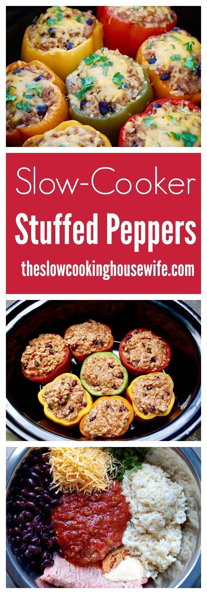 Crock Pot Stuffed Peppers! Easy, delicious, healthy, and packed with protein! So easy! www.theslowcookin…