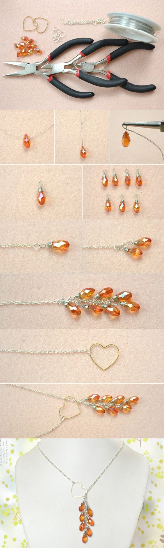 Easy DIY Tutorial on How to Make a Heart Lariat Style Necklace from LC.Pandahall.com