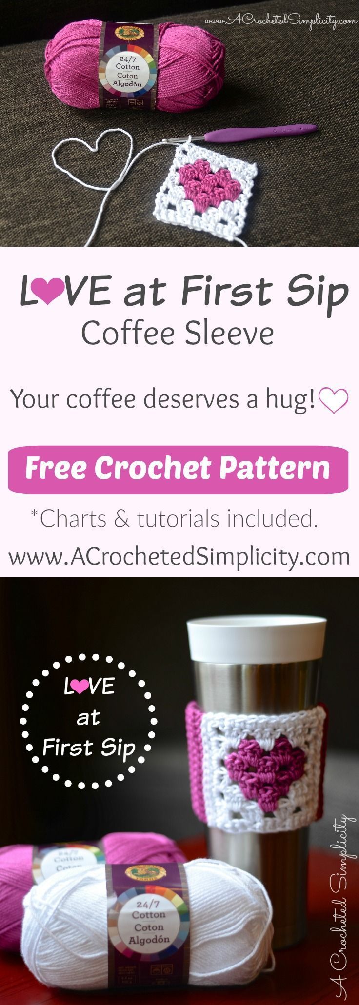 Free Crochet Pattern – Love at First Sip Coffee Sleeve by A Crocheted Simplicity