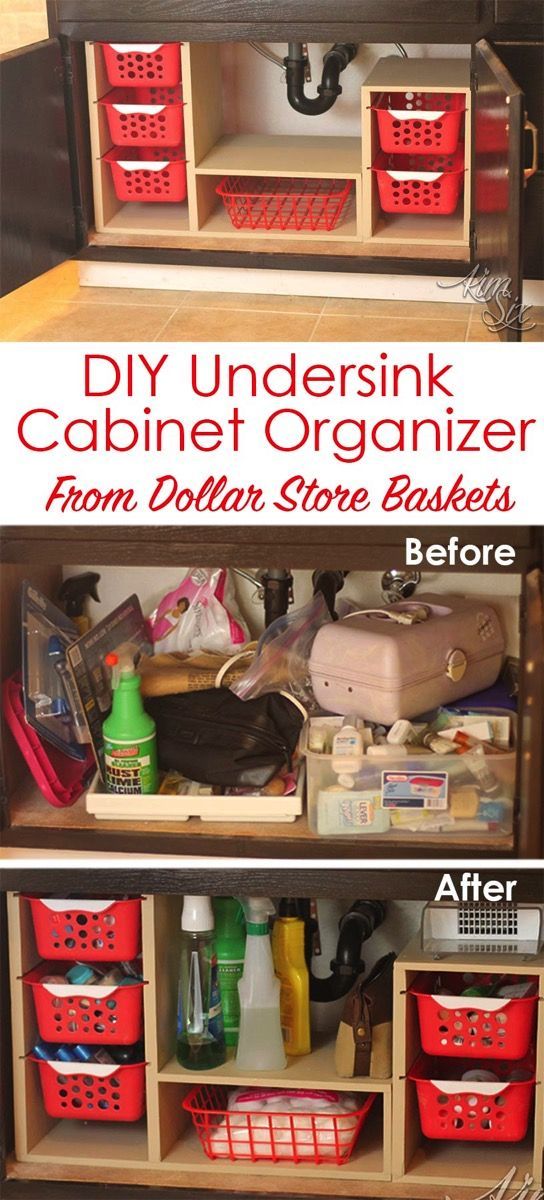 From a single sheet of plywood  and some dollar store bins she built this fabulous organizer. What a great way to use all that