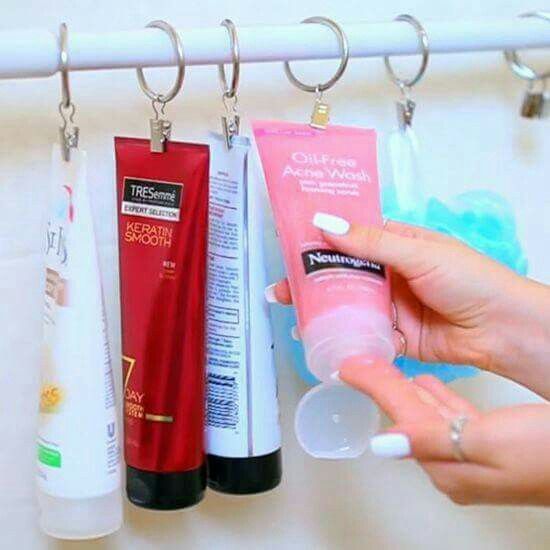 Genius way to keep your shower organized so things dont fall of the shelf!