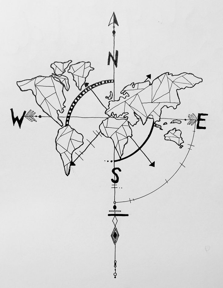geometric world map compass arrow nautical travel tattoo design More