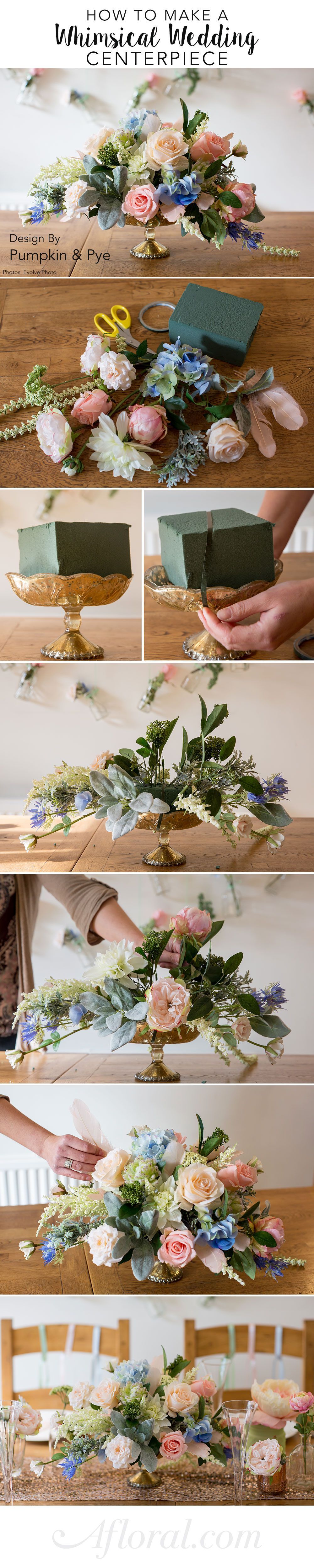 Learn how to make this beautiful centerpiece for your diy wedding. Can you believe these are silk flowers?! #fauxreal Design by
