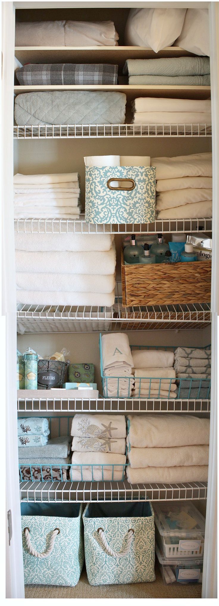 linen closet revamp with /kirklandshome/ pretty storage pieces. The Creativity Exchange #loveyourlook