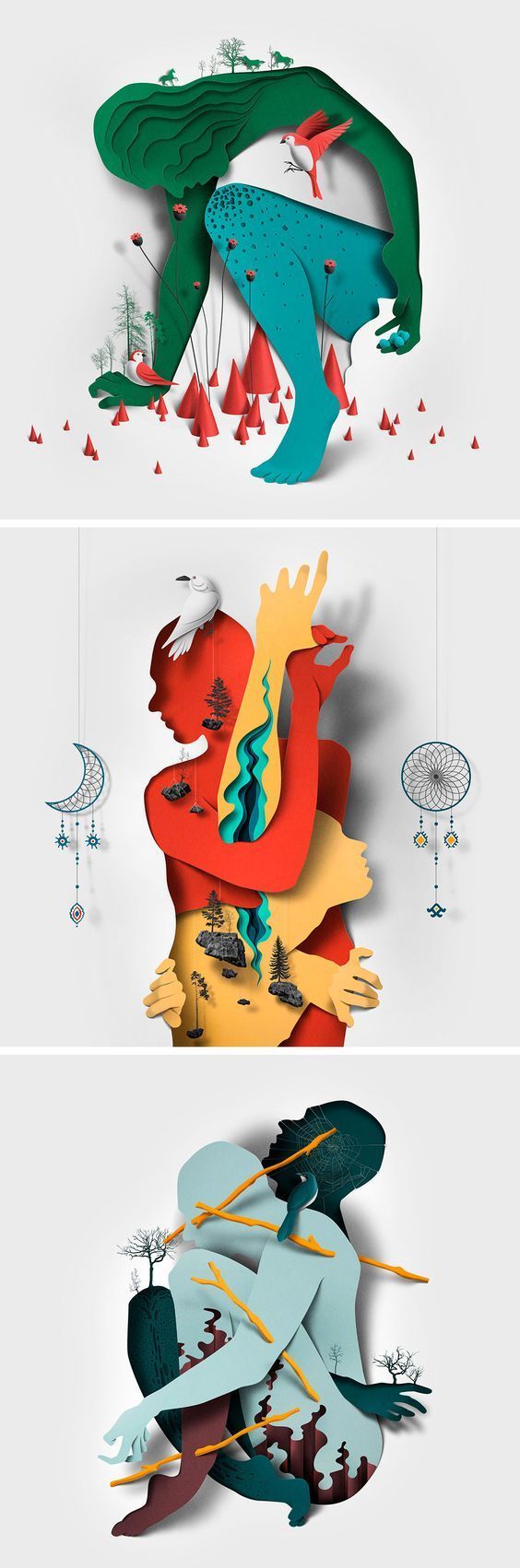 New Editorial Illustrations Incorporating Cut Paper Textures and Shadows by Eiko Ojala: