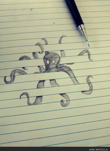 Octopus such a cool idea… And they say never draw on lined paper.