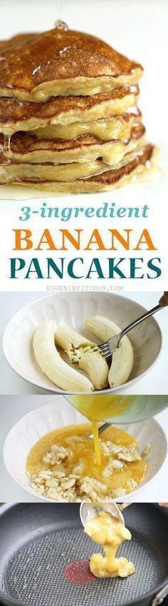 Quick, easy, 3-ingredient, flourless, low-calorie, gluten-free banana pancakes. The simplest fluffy and delicious pancakes ever!