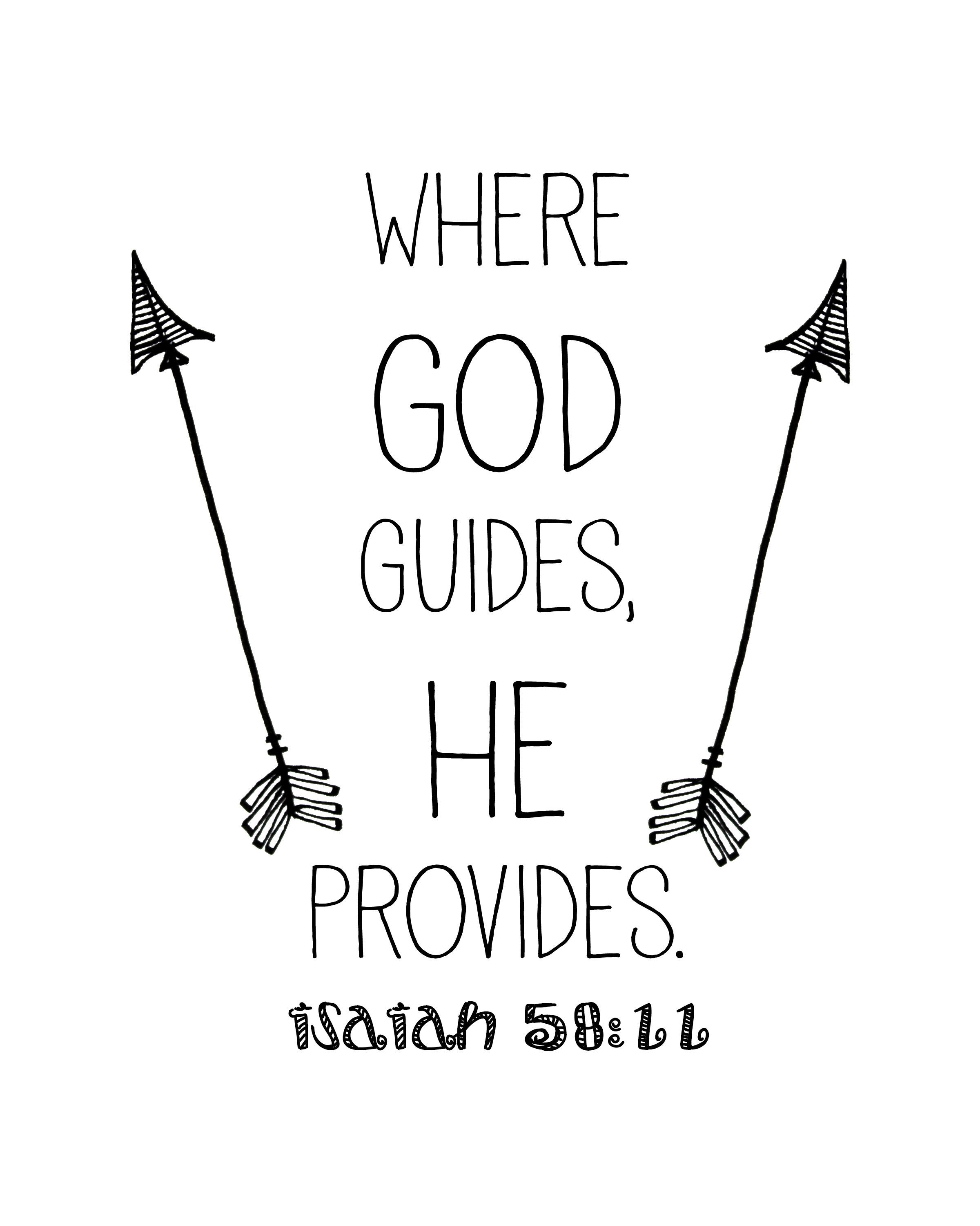 Where God Guides He Provides Scripture  Isaiah 58:11 Free Printable from LockInLife