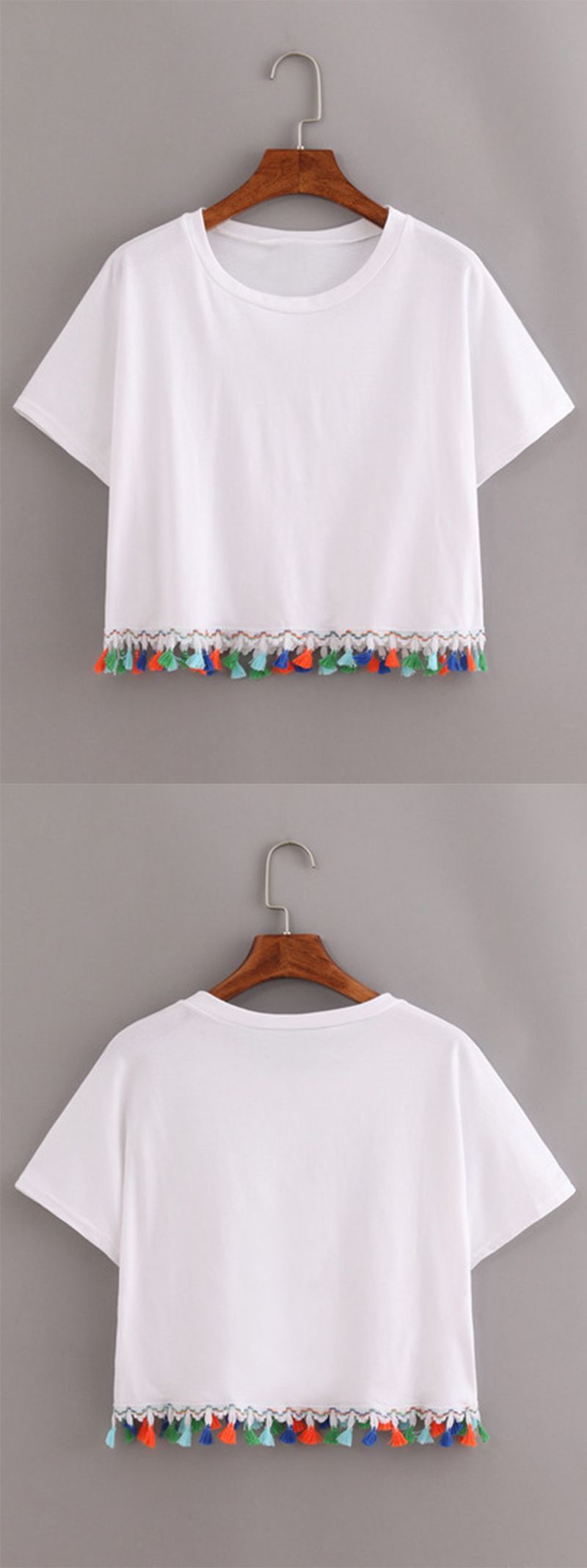 White Contrast Fringe T-Shirt
