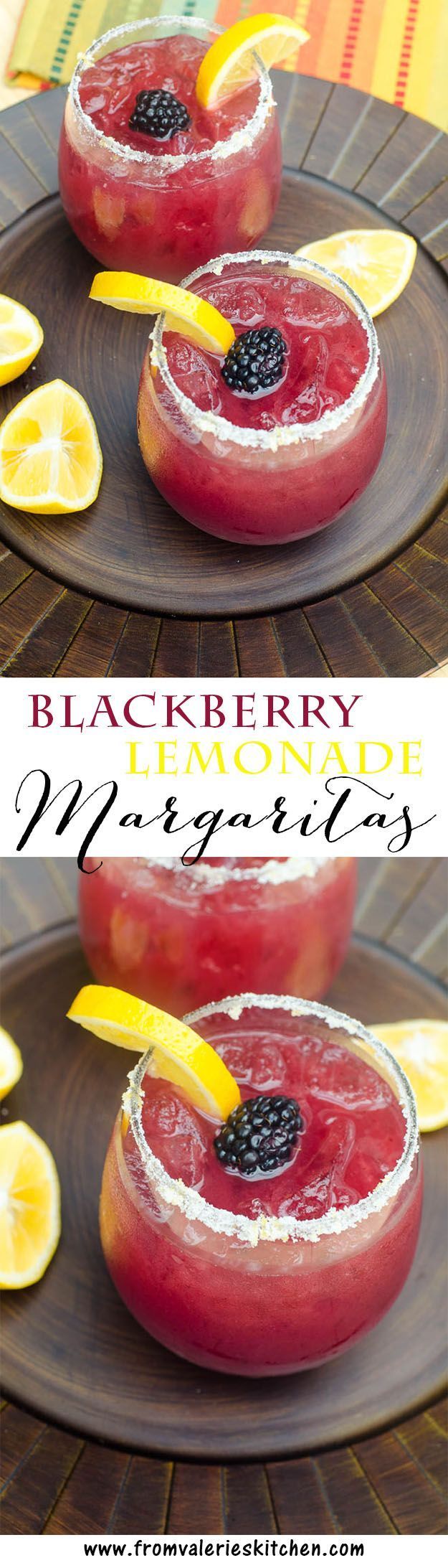 Blackberry Lemonade Margaritas – Tart, lightly sweet, and delicious. A great warm weather party drink!