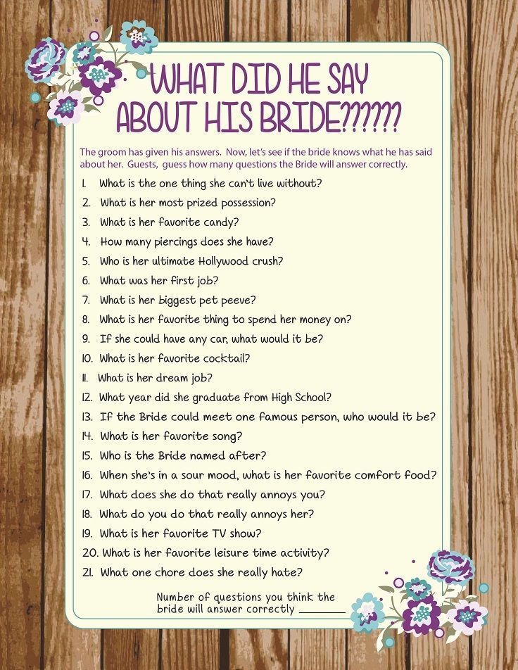 Bridal Shower Game – instead of what he answered, get his answers and then ask what the question was