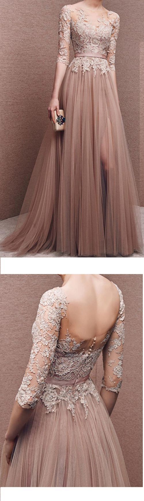 Charming Prom Dress,Tulle Prom Dress,Half-Sleeves Prom Dress,Appliques Evening Dress