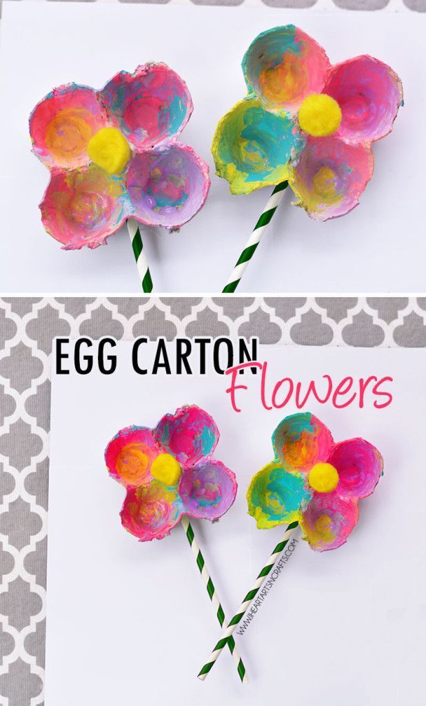 Colorful Egg Carton Flowers for preschool spring craft
